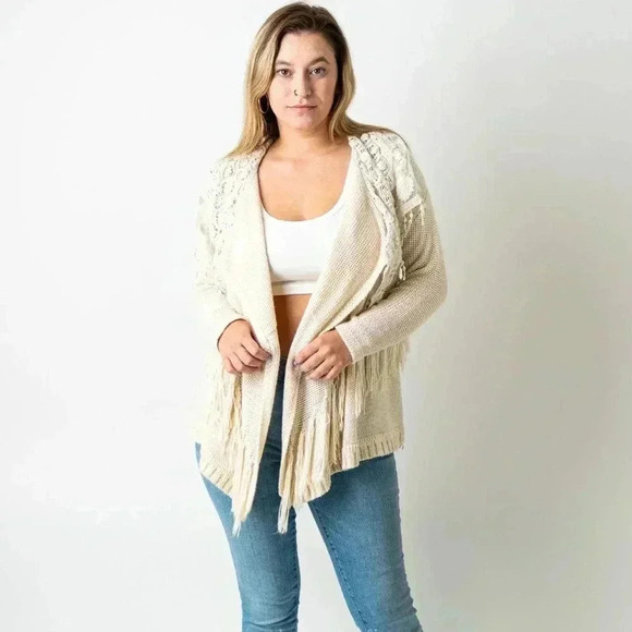 Double Zero Crochet Tassel Knit Lace Sweater Cardigan - Picture 2 of 9